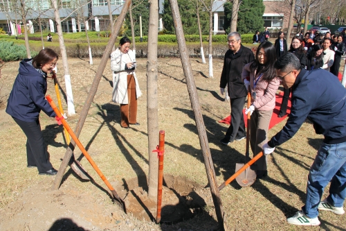 公司園區(qū)“同心林”共同栽下同心樹苗(1)